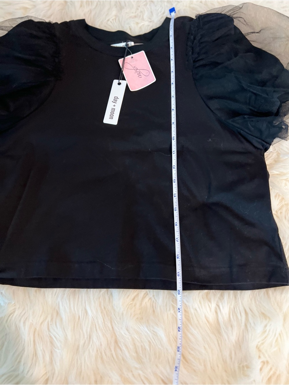 NWT Day + Moon Black Tulle Puff Sleeve Top Size Small - Picture 10 of 10